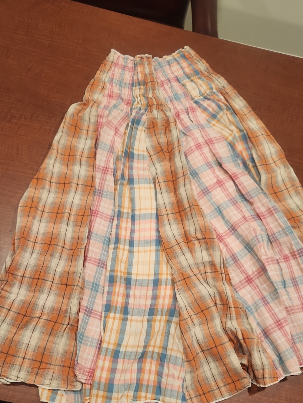 Plaid Maxi Skirt in Orange, Pink & Blue
